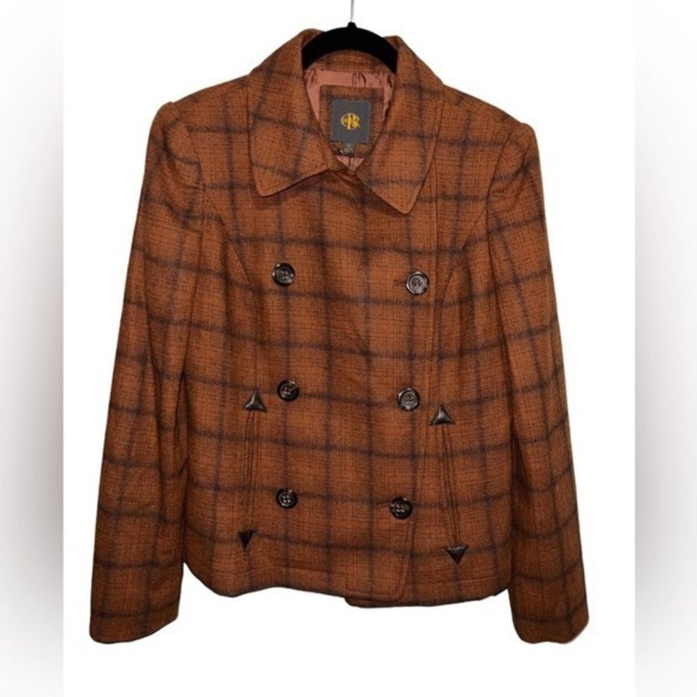 Outback Red brown plaid wool blend peacoat size M NWT